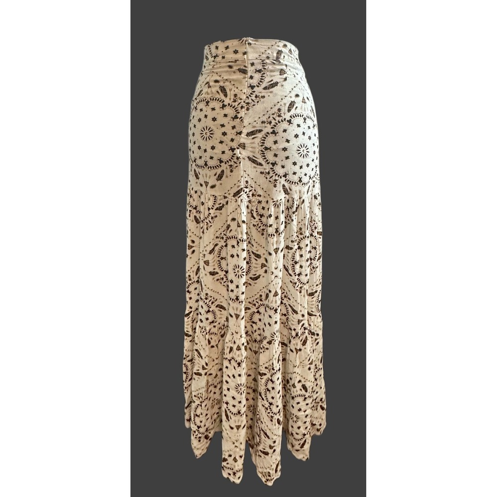 Jens Pirate Booty Calypso Bandana Cream Brown Print Tiered Maxi Skirt XS